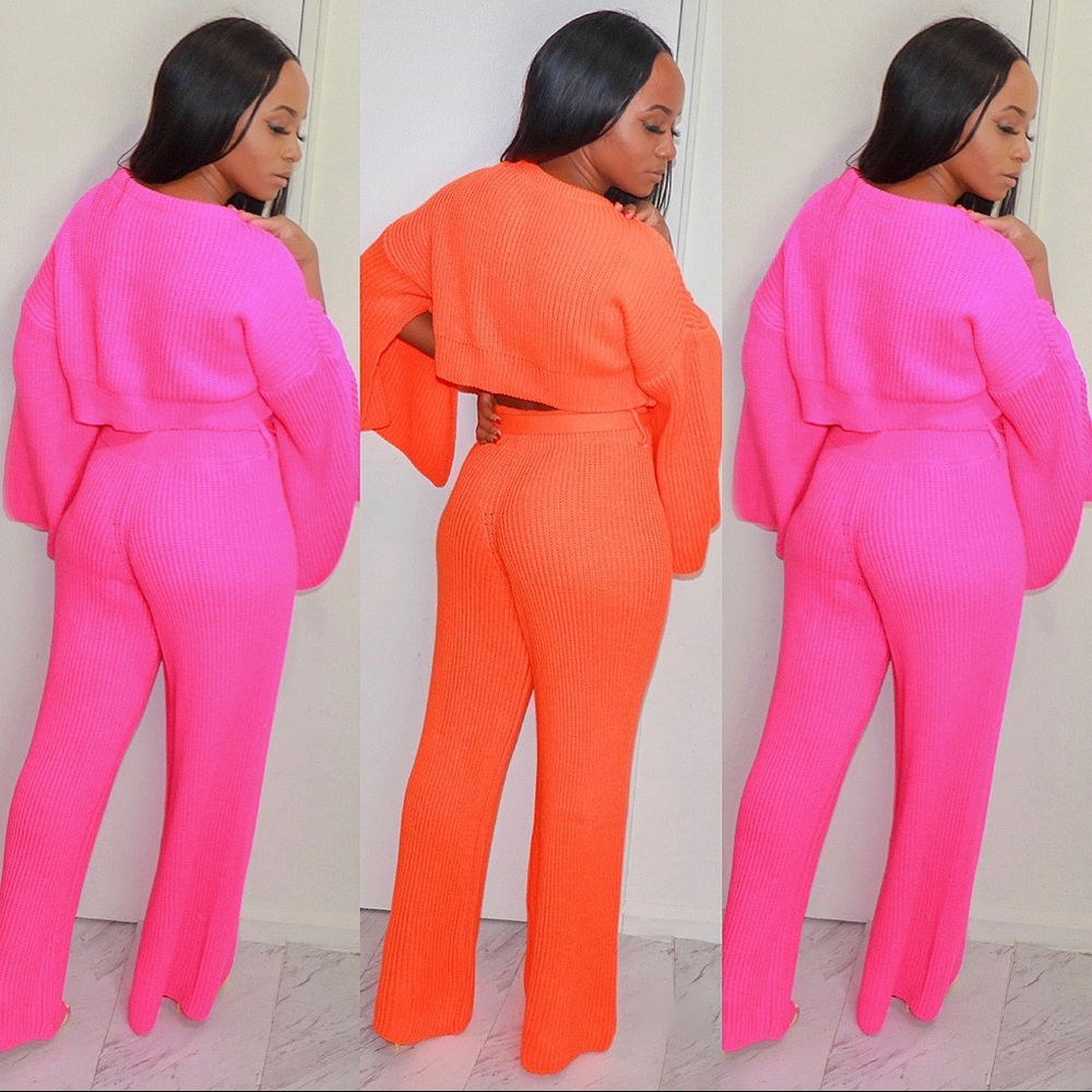 Ribbed Knit Loose Pants Set